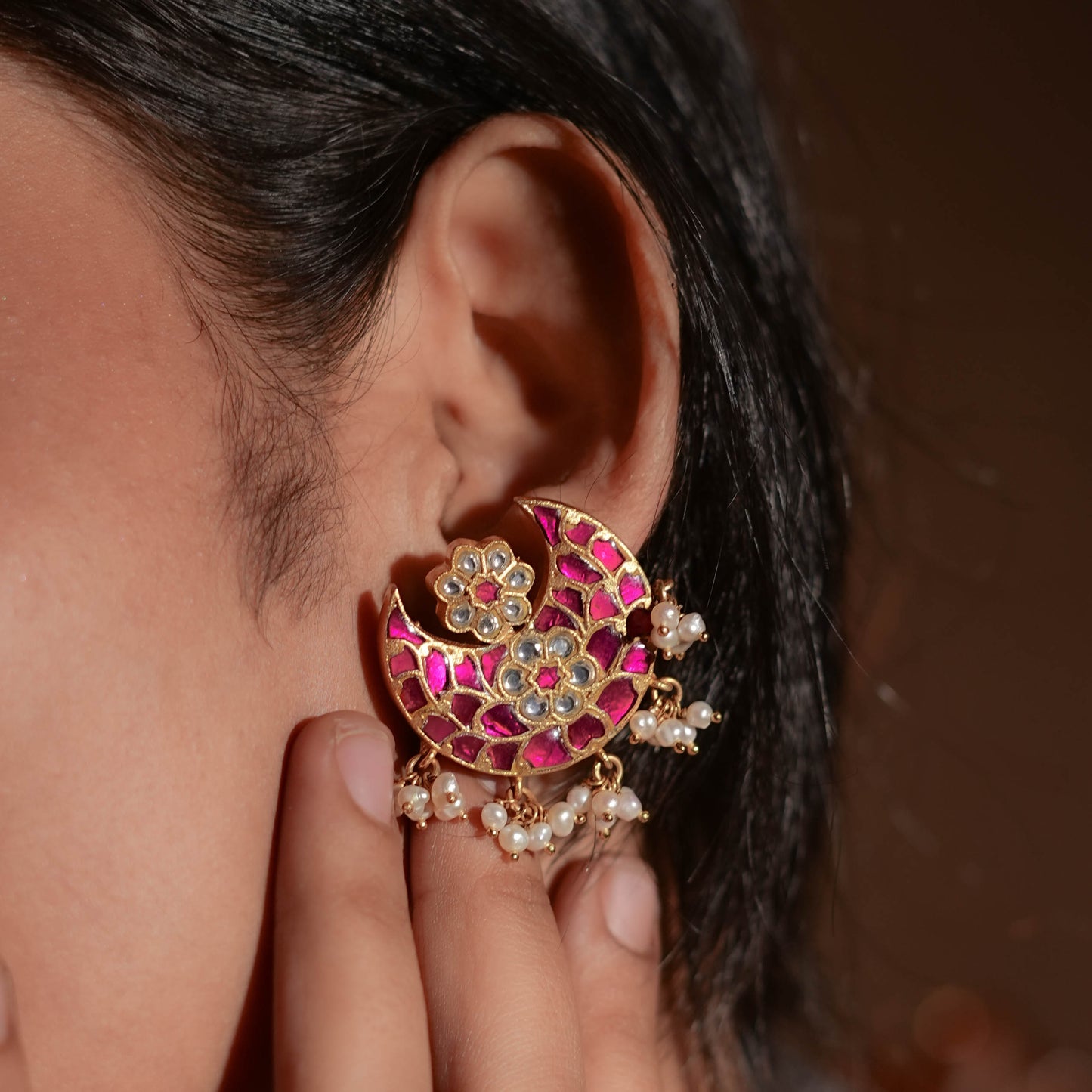 Chand Kundan Gold Plated Silver Earrings