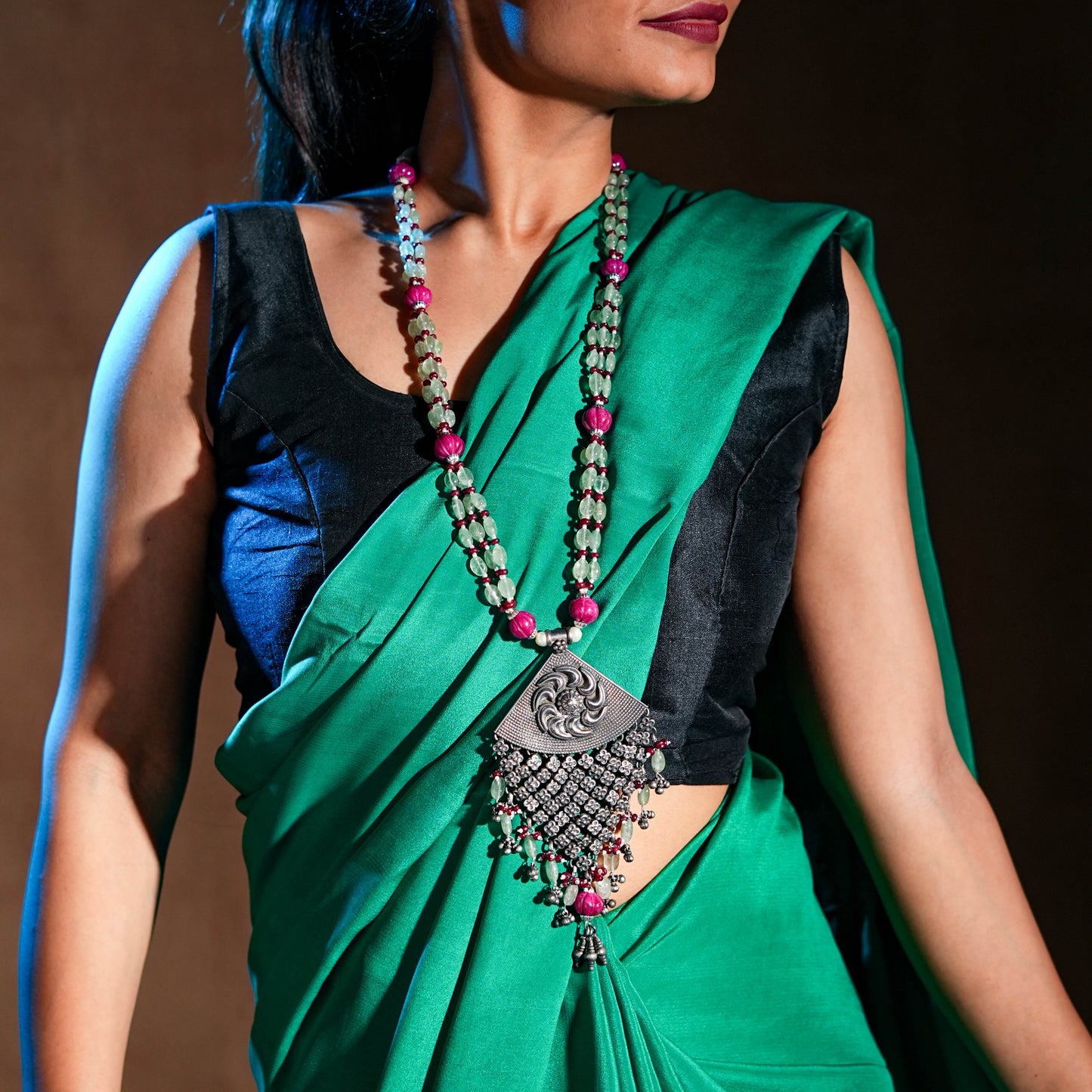Sham-e-Rang Silver Pendant Designer Necklace