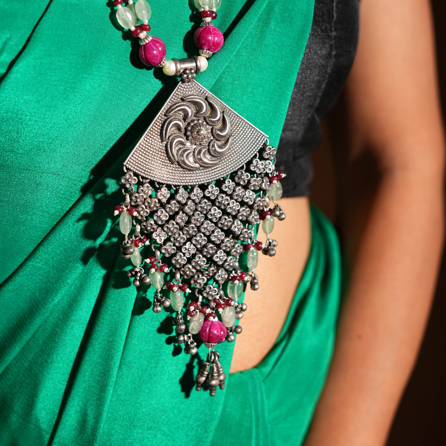 Sham-e-Rang Silver Pendant Designer Necklace