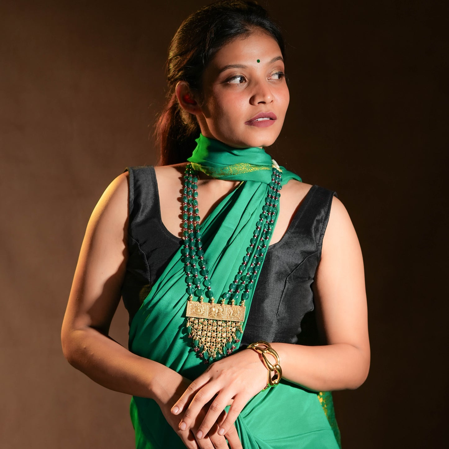 Royal Green And Gold Plated Silver Necklace
