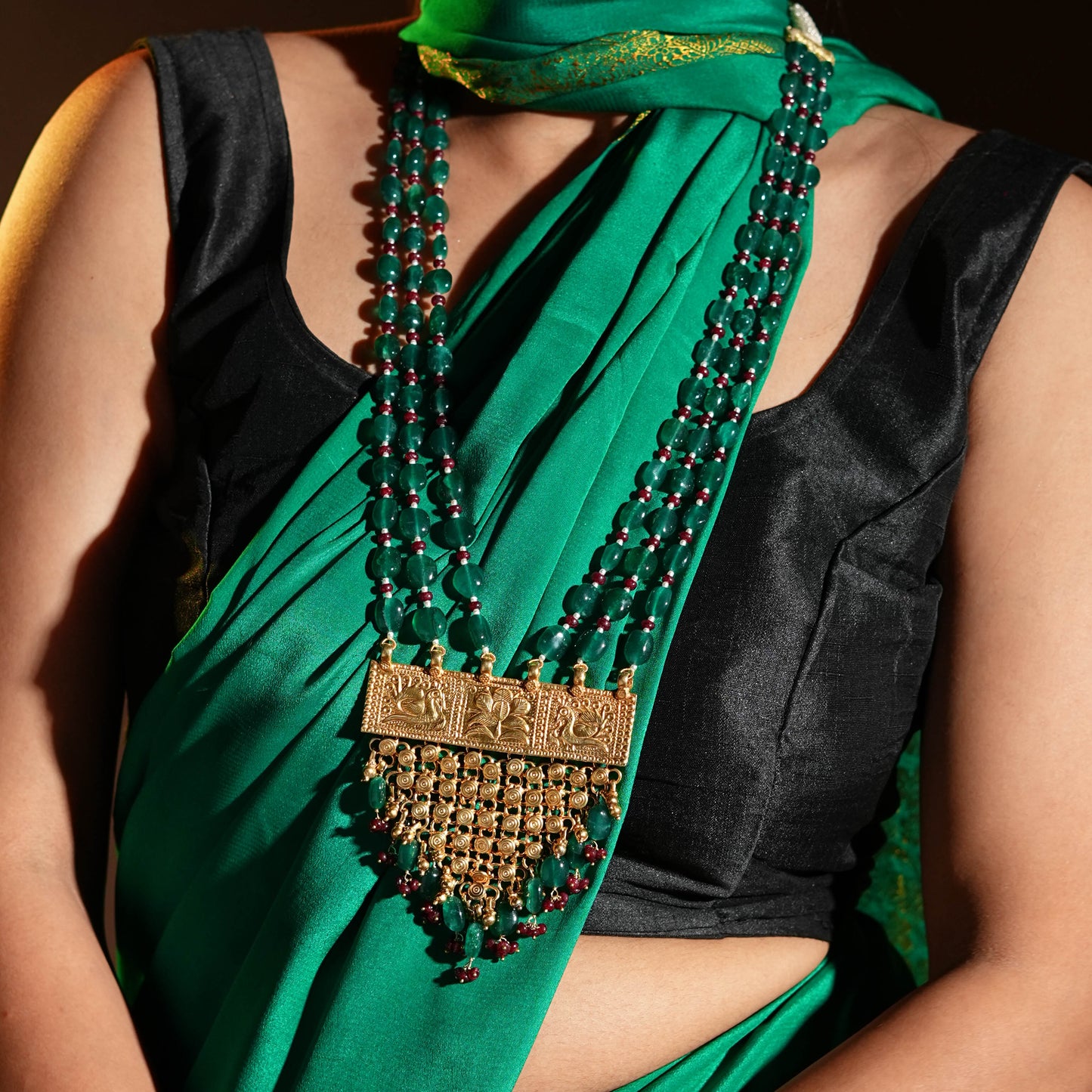 Royal Green And Gold Plated Silver Necklace