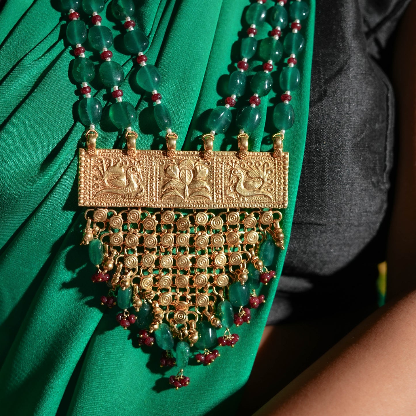 Royal Green And Gold Plated Silver Necklace