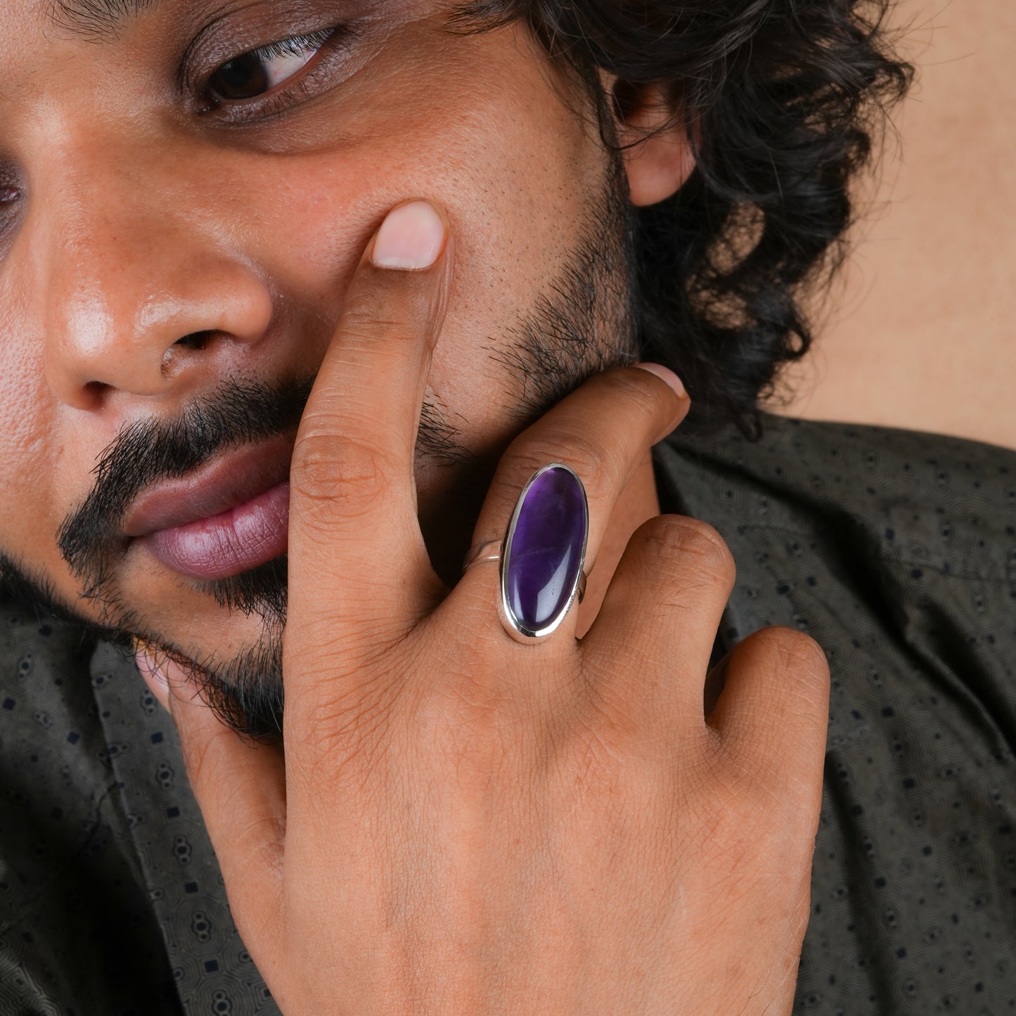 Chakra Grace Natural Amethyst Silver Ring