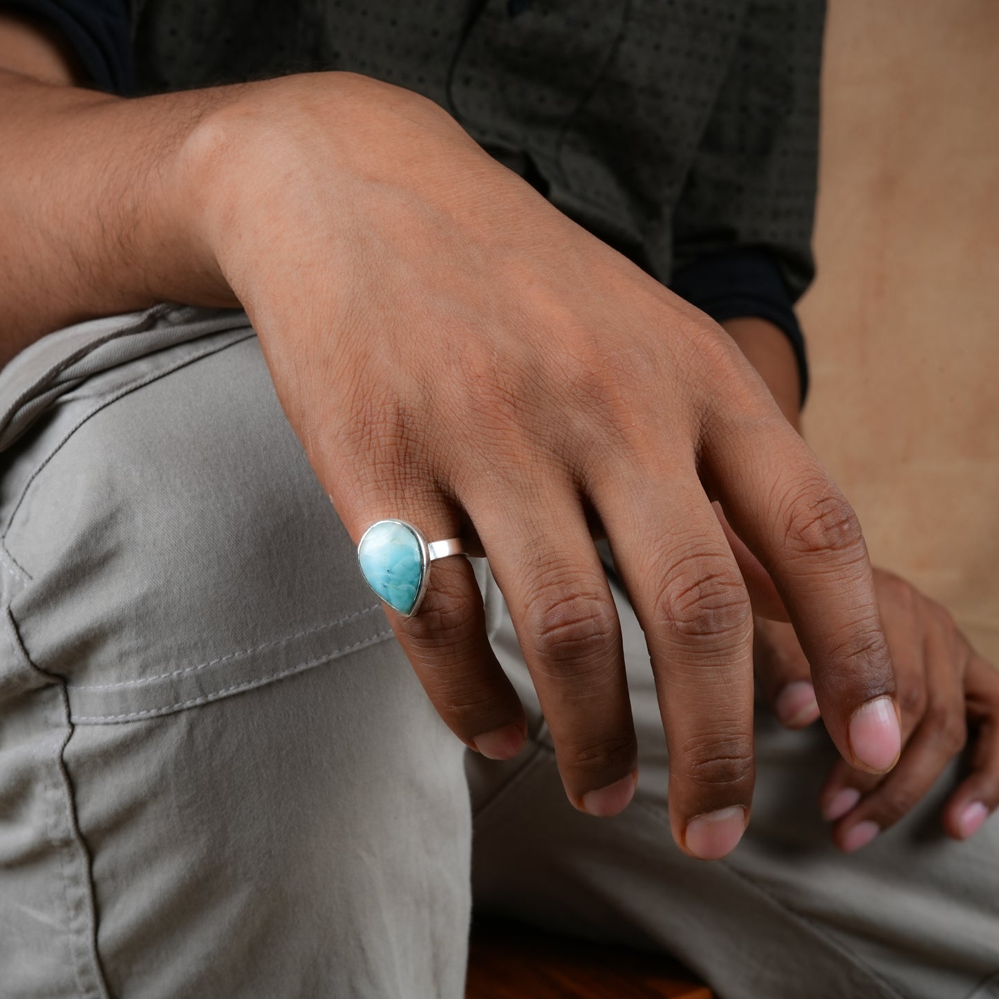 Larimar Drop Silver Ring