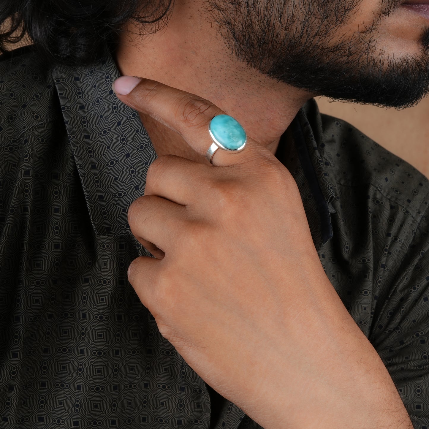 Oval Larimar Silver Stone