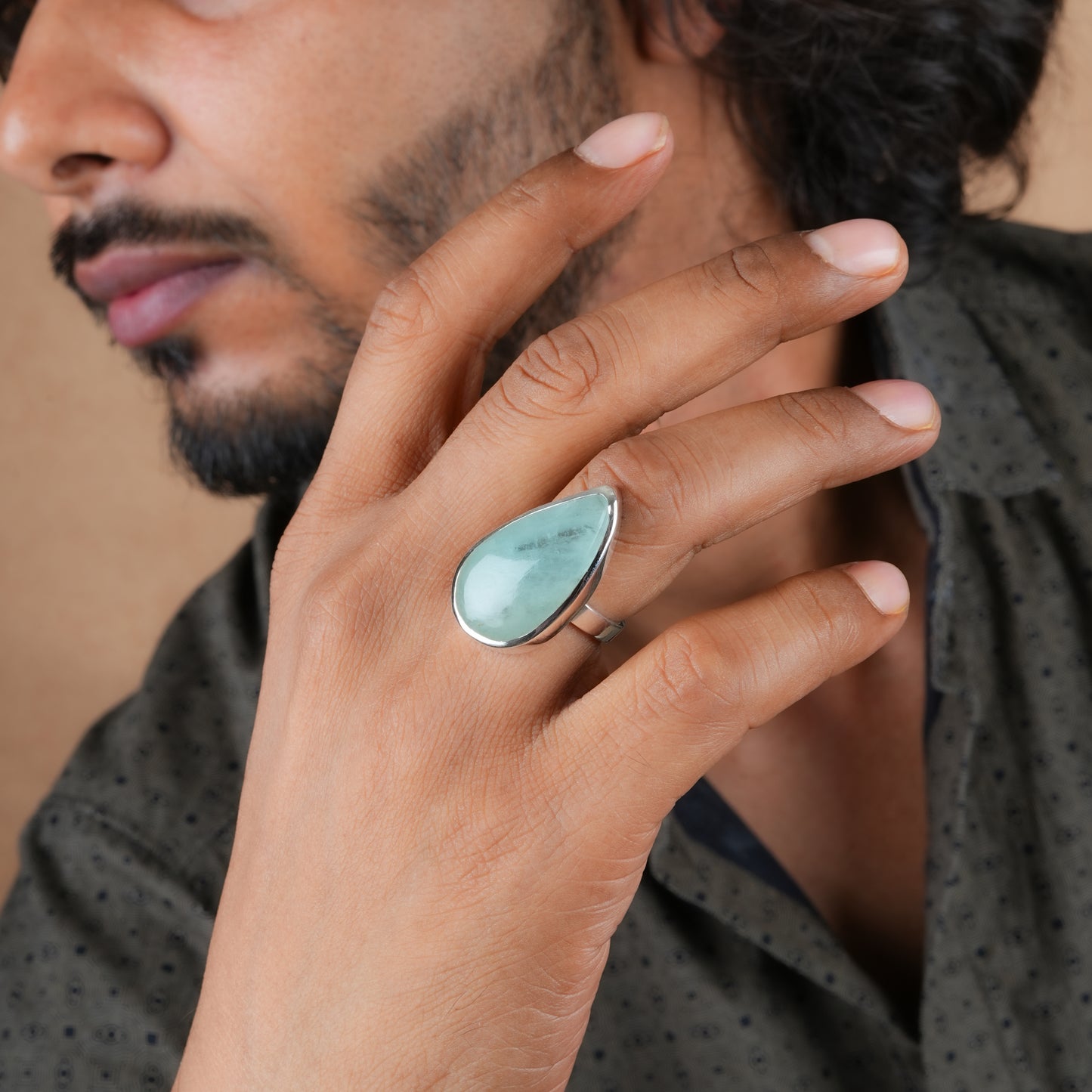Aqua Drop Natural Aquamarine Silver Ring