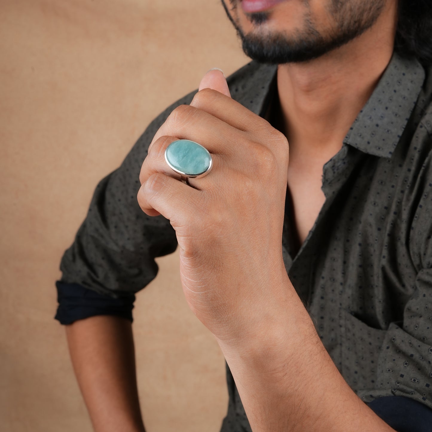 Aqua Halo Natural Aquamarine Silver Ring