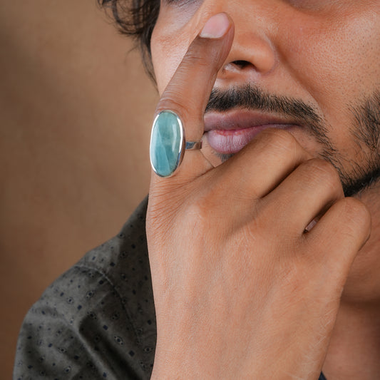 Sea Whisper Natural Aquamarine Stone Silver Ring