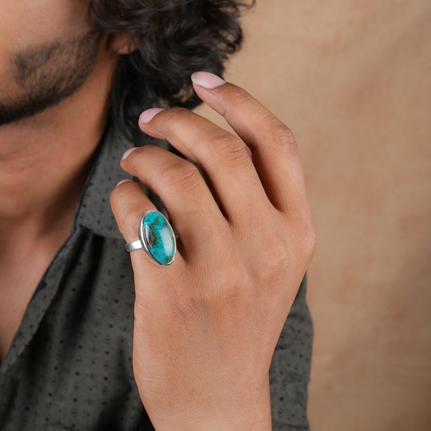 Blue Dusk Chrysocolla Oval Silver Ring