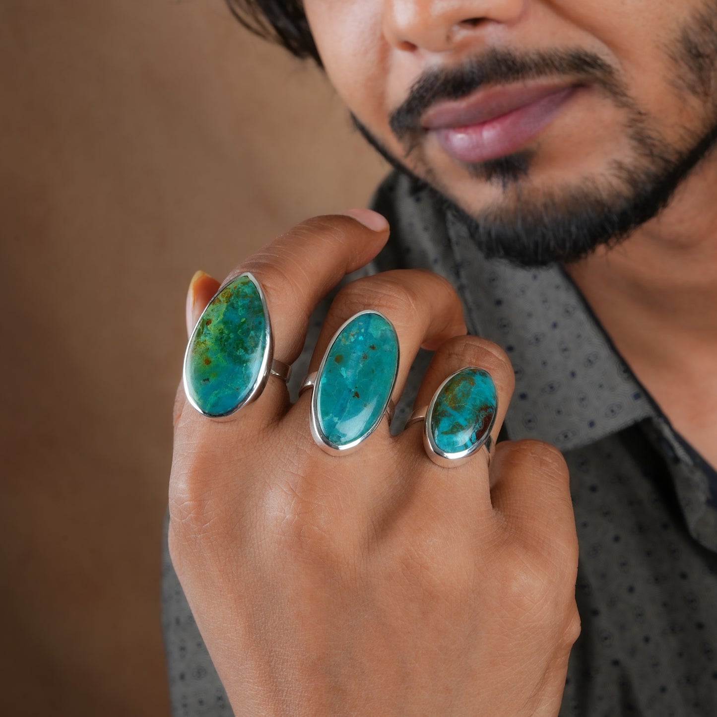 Ocean Earth Chrysocolla Oval Silver Ring
