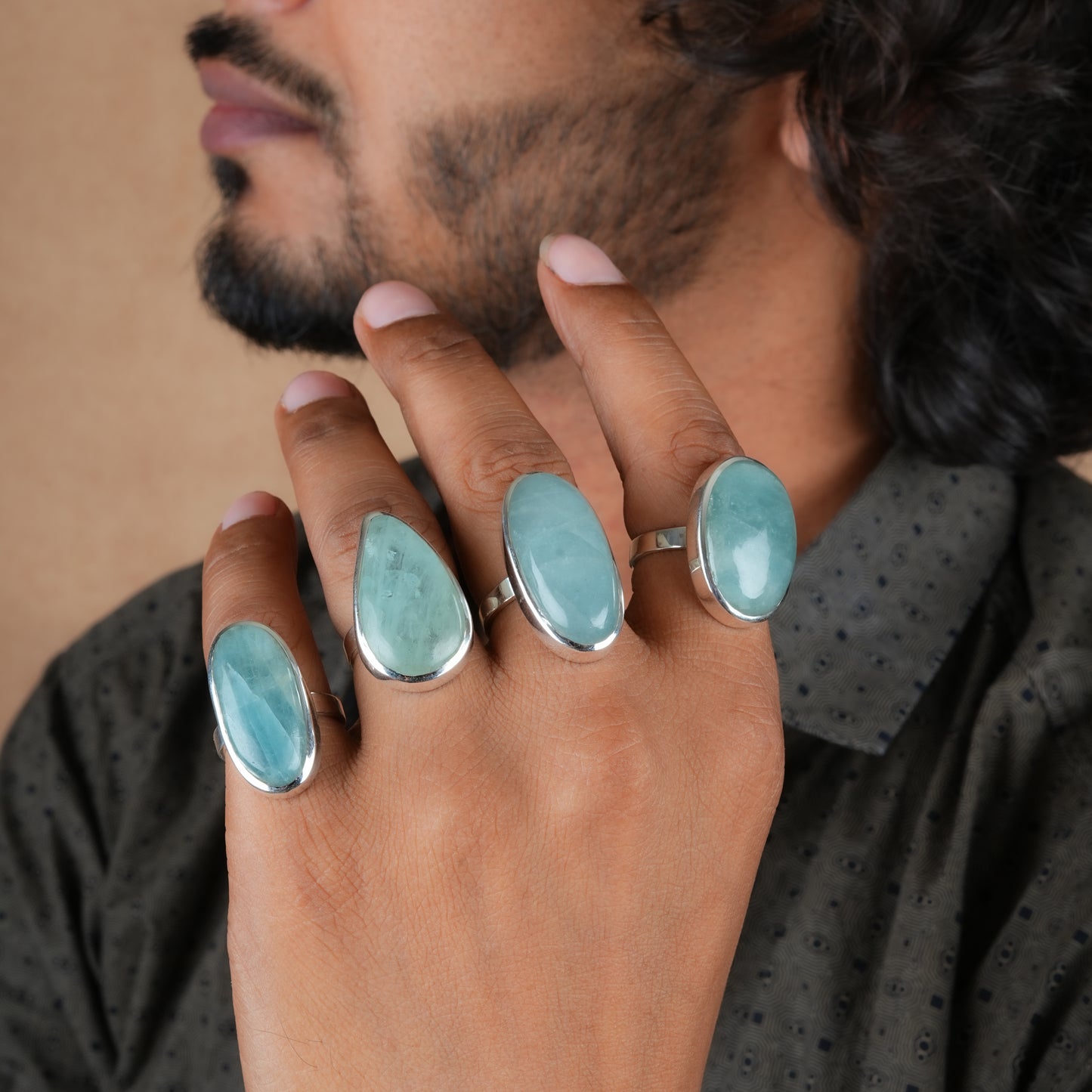 Aqua Drop Natural Aquamarine Silver Ring