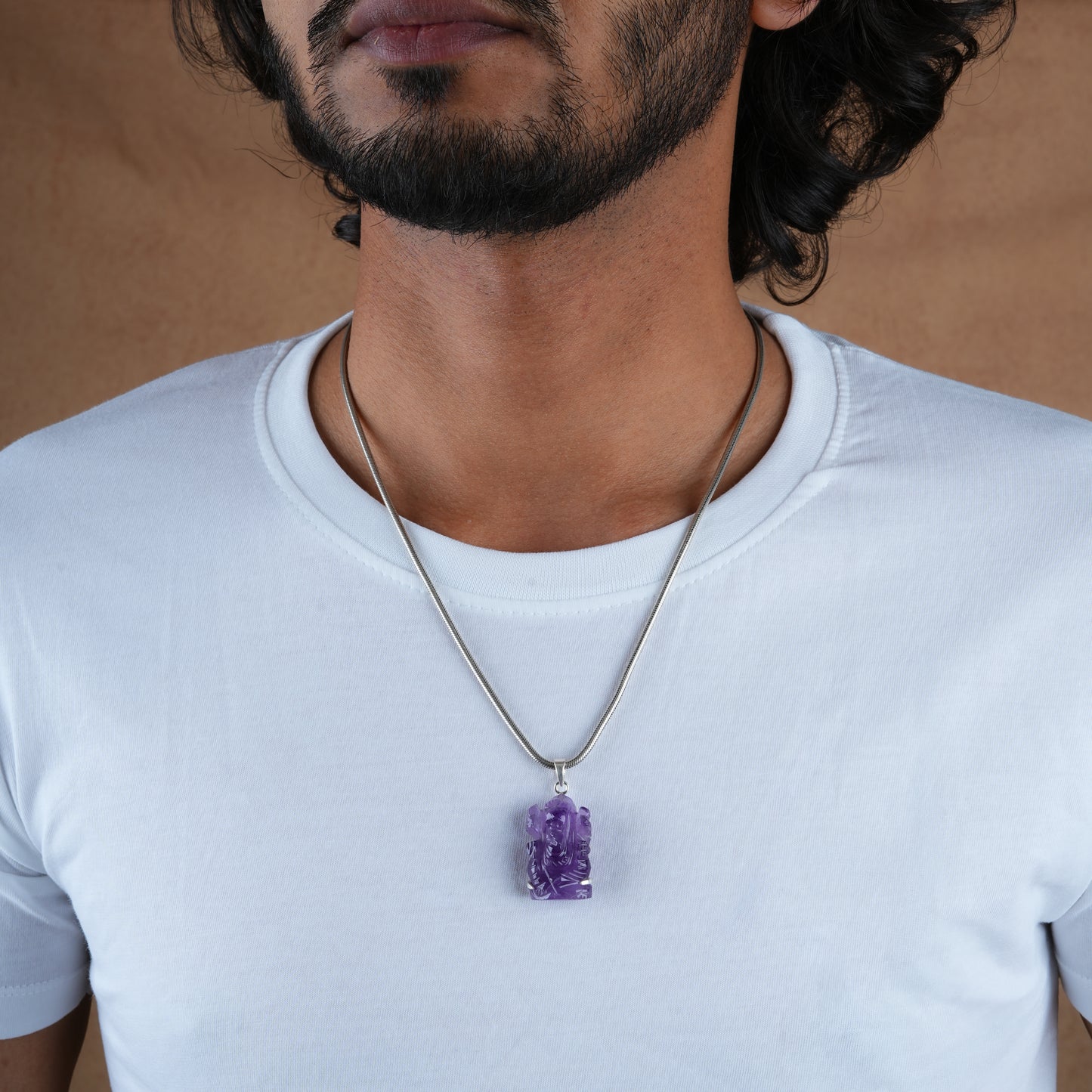 Amethyst Lord Ganesha Silver Pendant