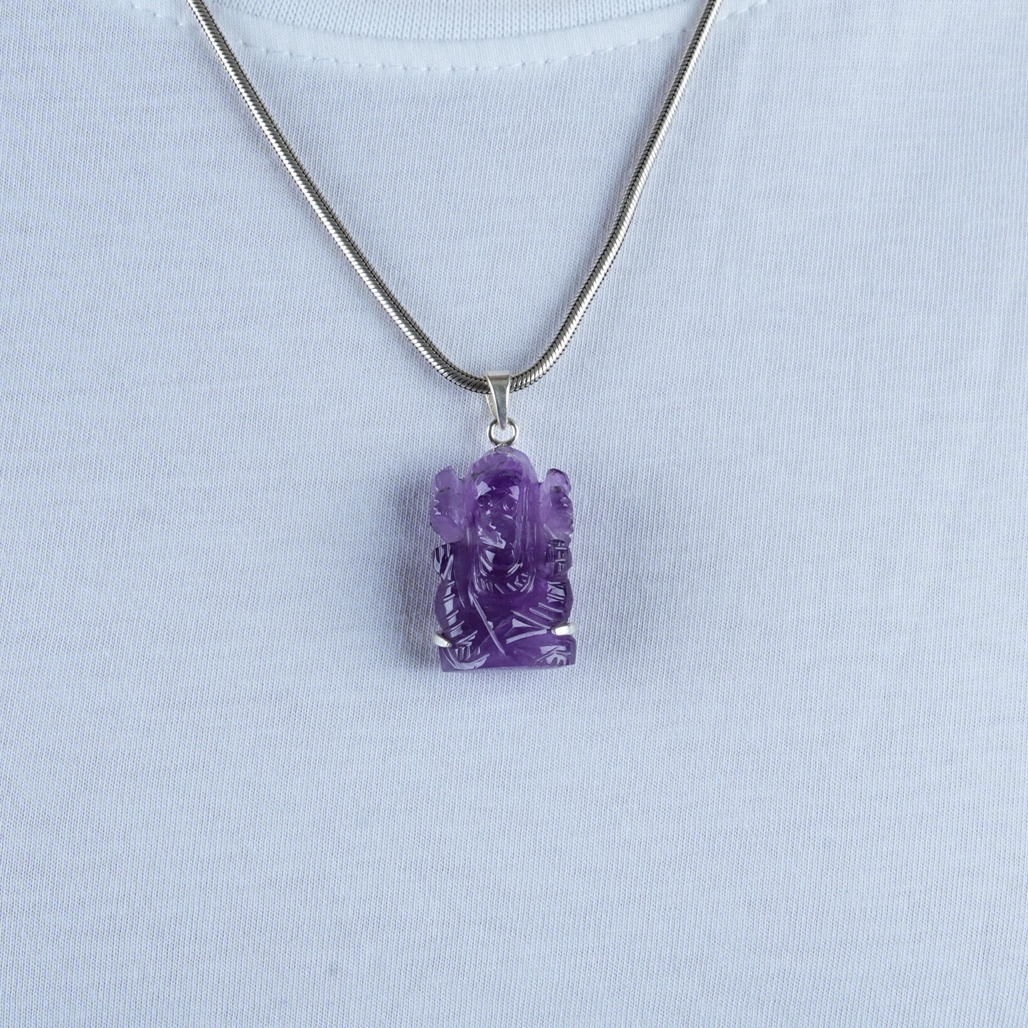 Amethyst Lord Ganesha Silver Pendant