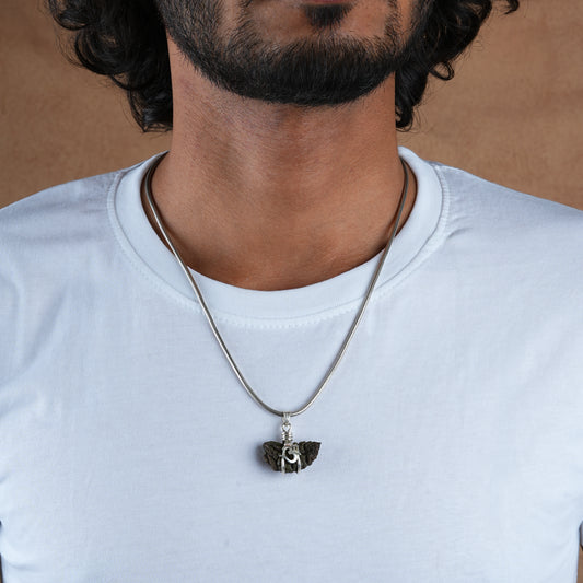 Ek Mukhi Natural Himalayan Rudraksha Om Silver Pendant