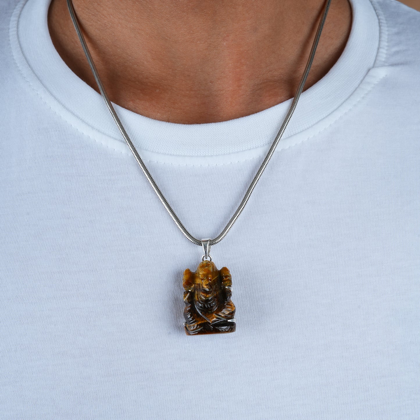 Tiger Stone Lord Ganesha Silver Pendant