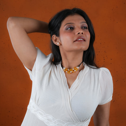 Amber Pearl Leather Chord Necklace