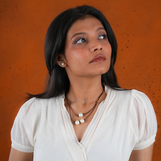 Freshwater Pearl Trinity And Leather Necklace