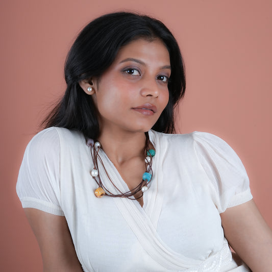 Unique Multilayer Freshwater Pearl Agates And Leather Necklace