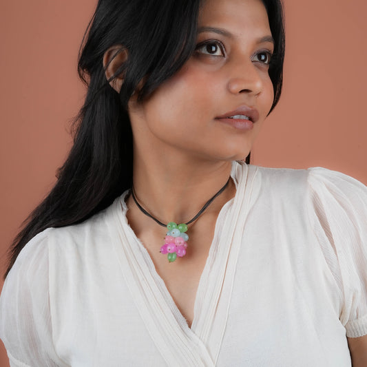 Multicoloured Stone Leather Necklace