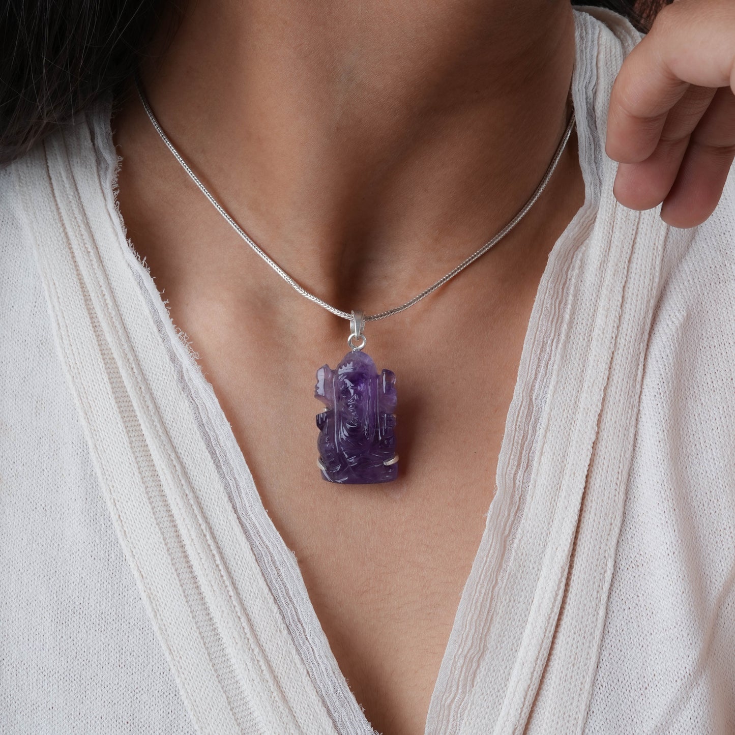 Amethyst Lord Ganesha Silver Pendant