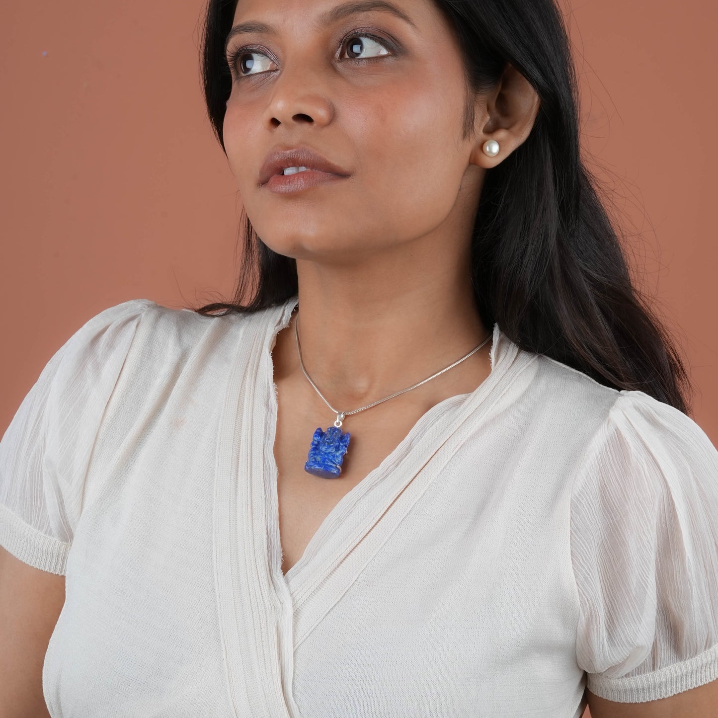 Lapis Lazuli Lord Ganesha Silver Pendant