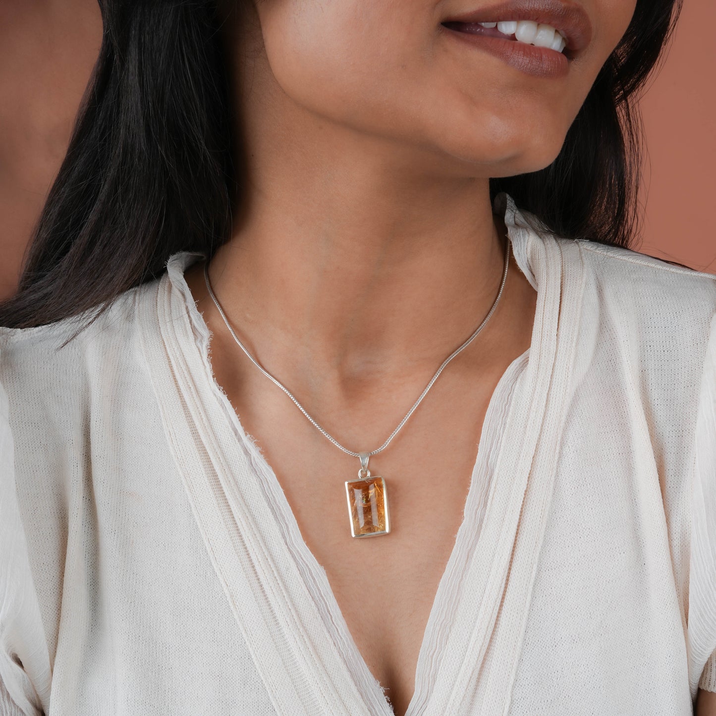 Natural Citrine Rectangular Pendant