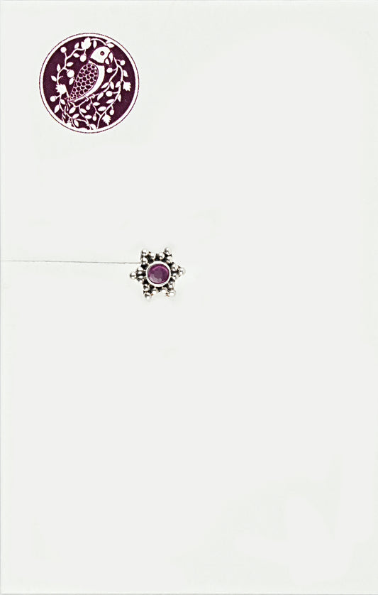 Hexagonal Ruby Pink Silver Nose Pin