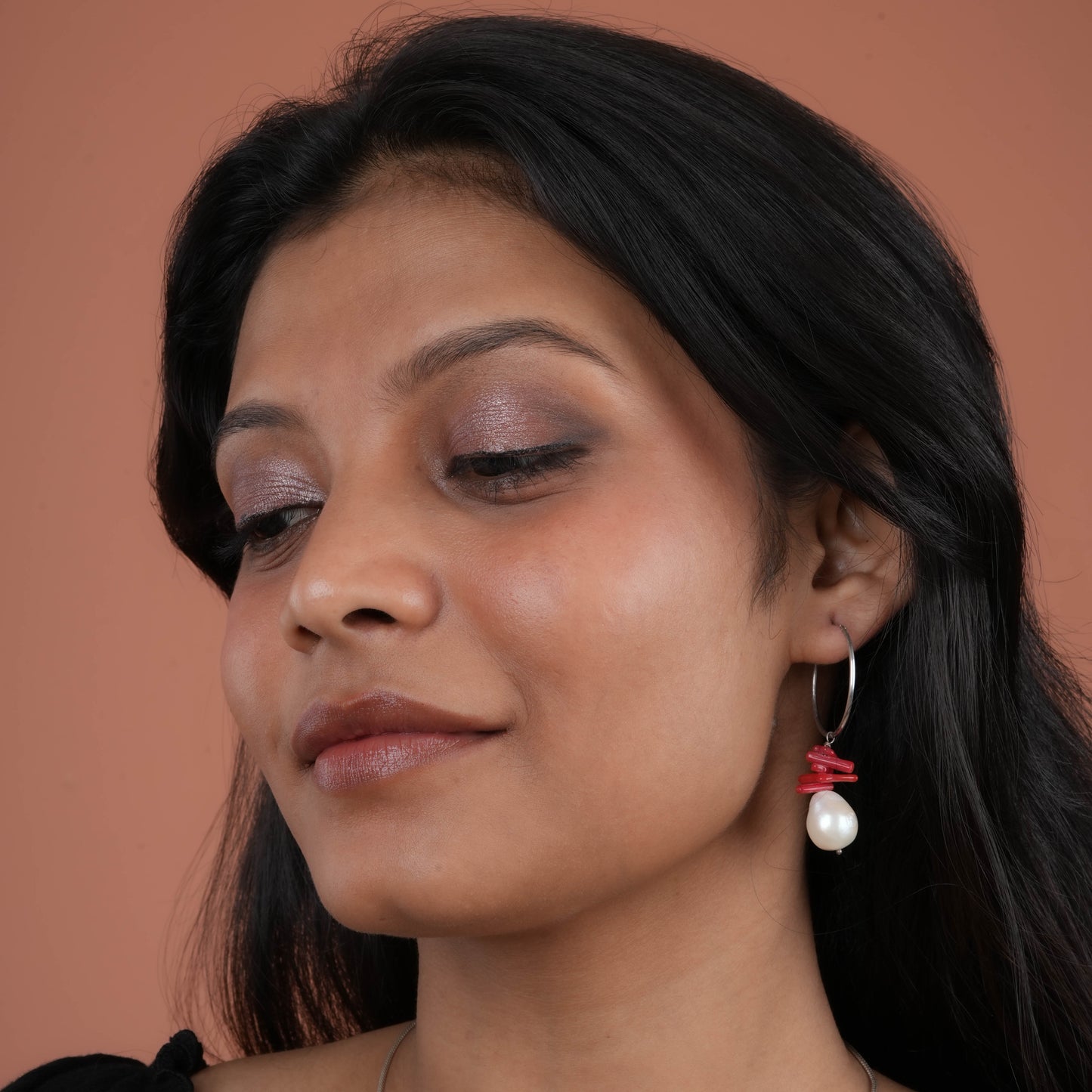Pearl Coral Drops In Silver Rings