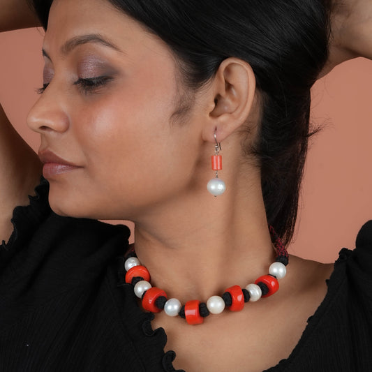 Coral and Pearls Hand Knotted Set