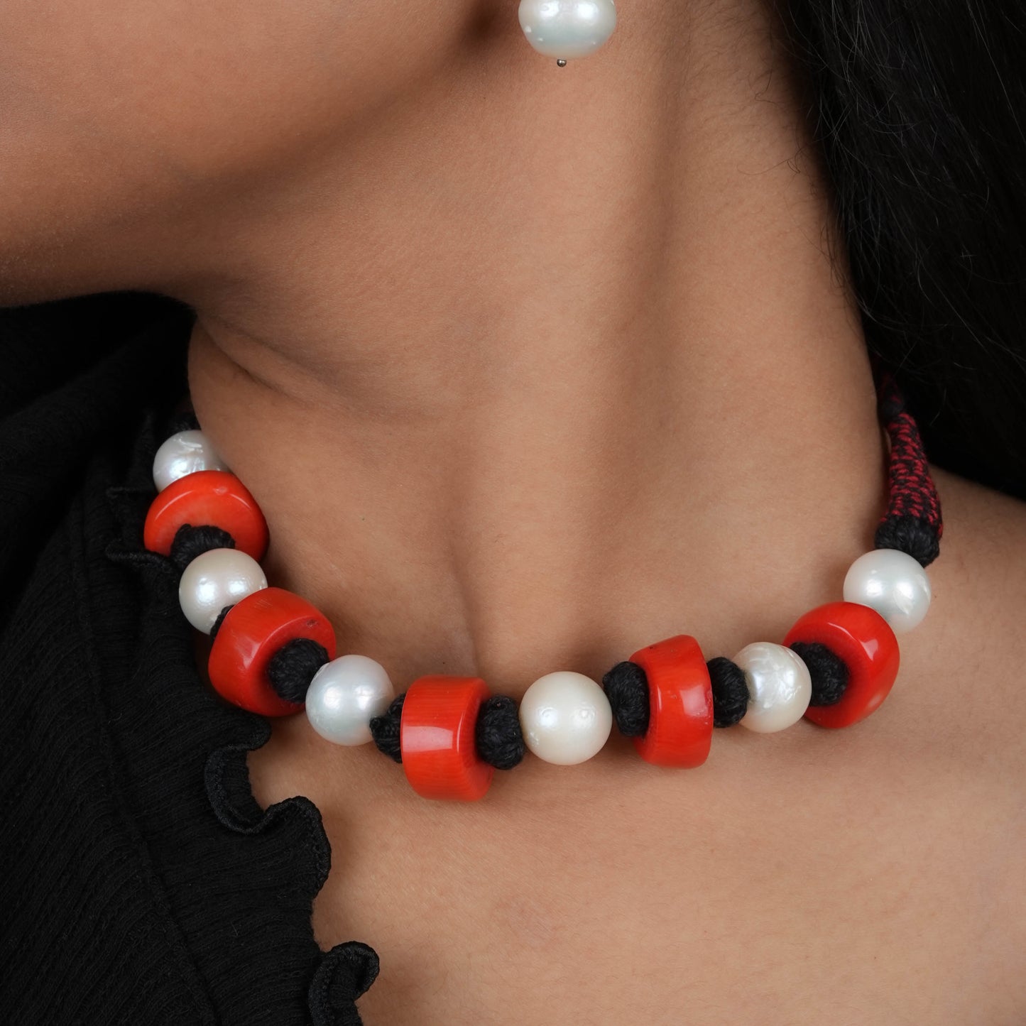 Coral and Pearls Hand Knotted Set