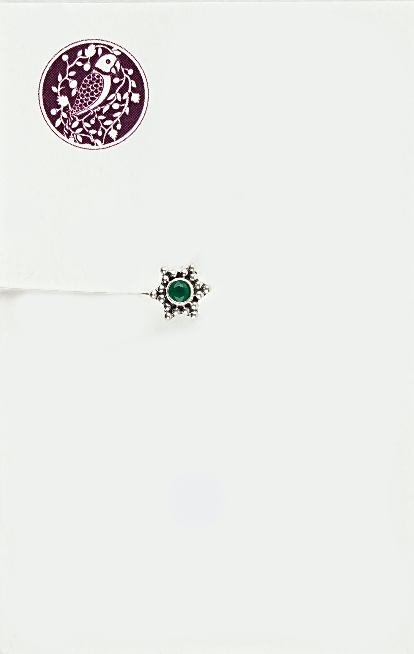 Hexagonal Green Silver Nose Pin