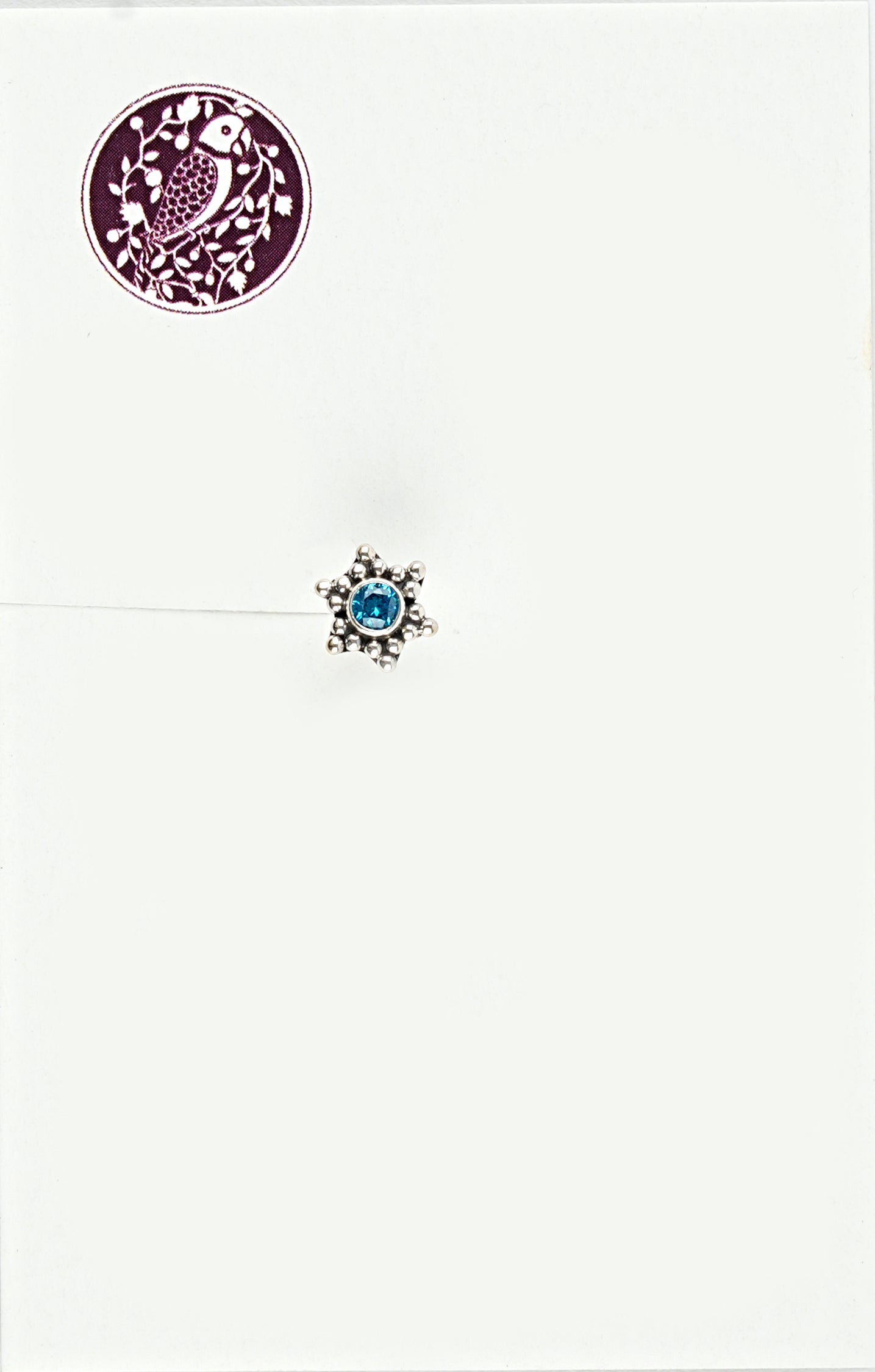 Hexagonal Aqua Blue Silver Nose Pin