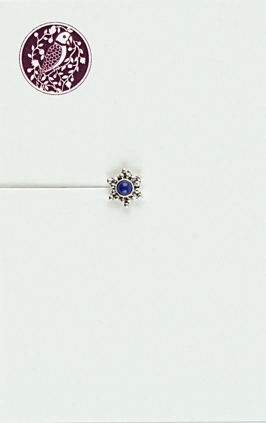Hexagonal Lapis Silver Nose Pin