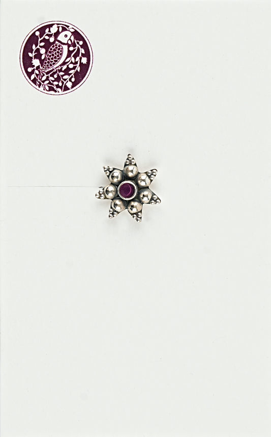 Sunflower Ruby Silver Nose Pin