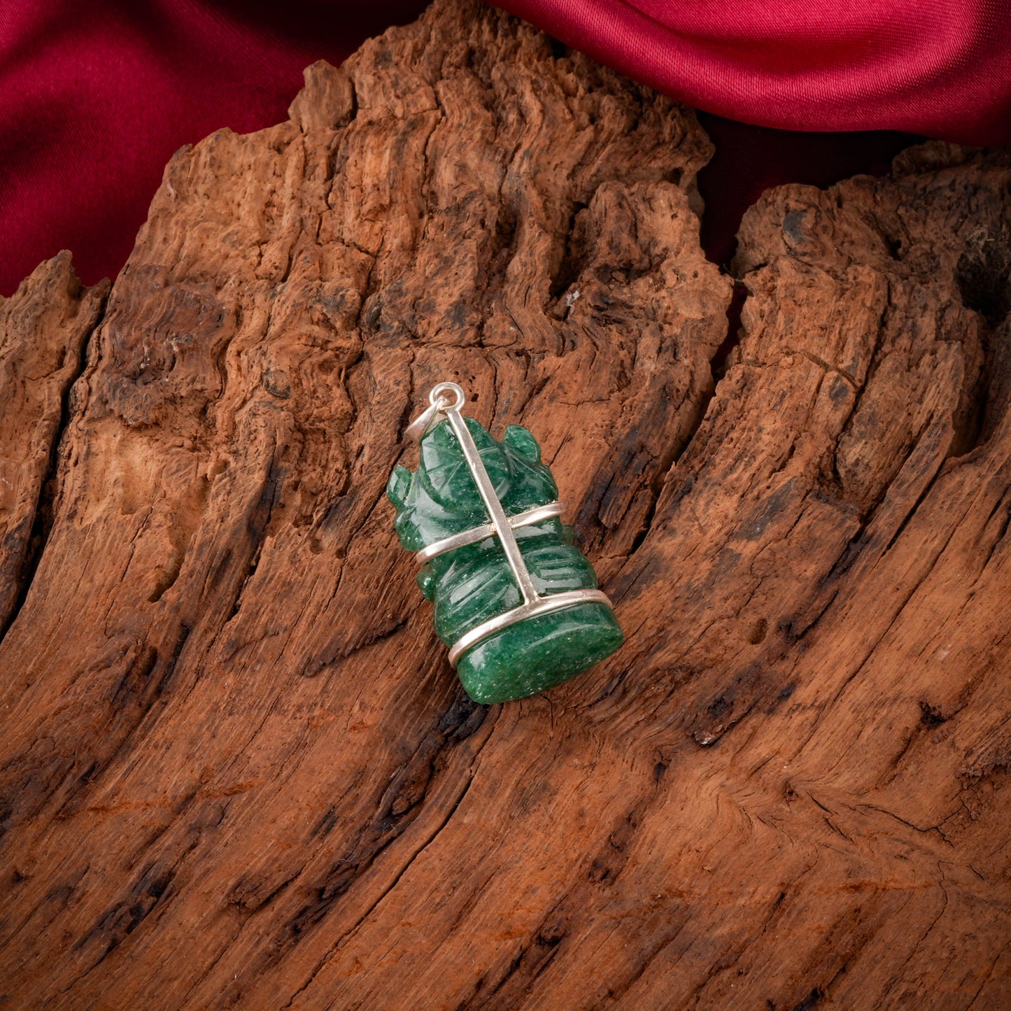 Green Aventurine Lord Ganesha Silver Pendant