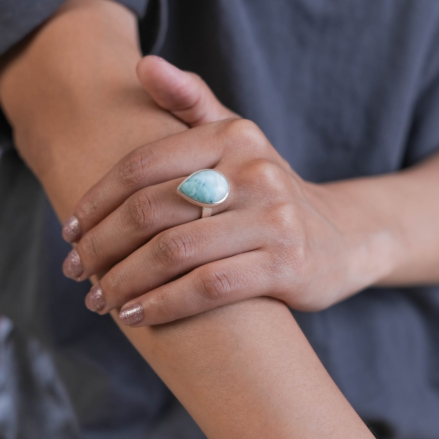 Larimar Drop Silver Ring