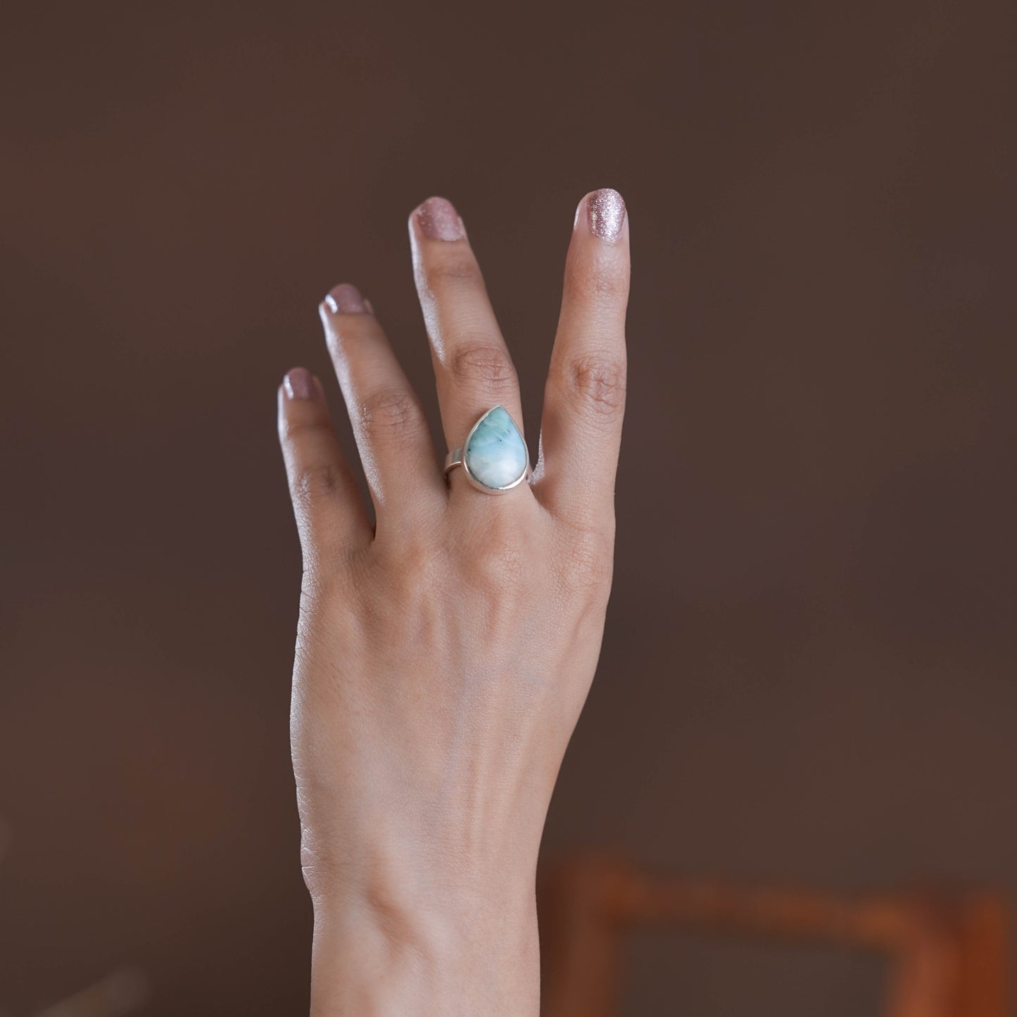 Larimar Drop Silver Ring