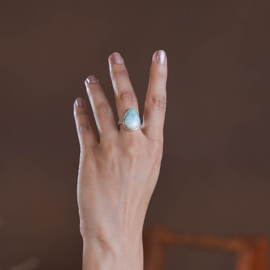 Larimar Drop Silver Ring