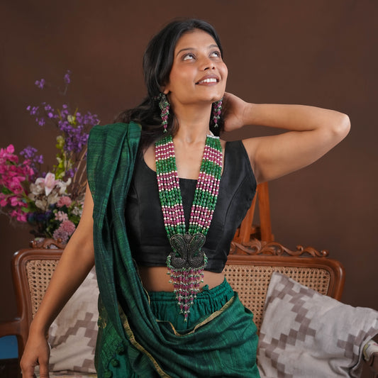 Rambagh Royal Peacock Silver Necklace Set