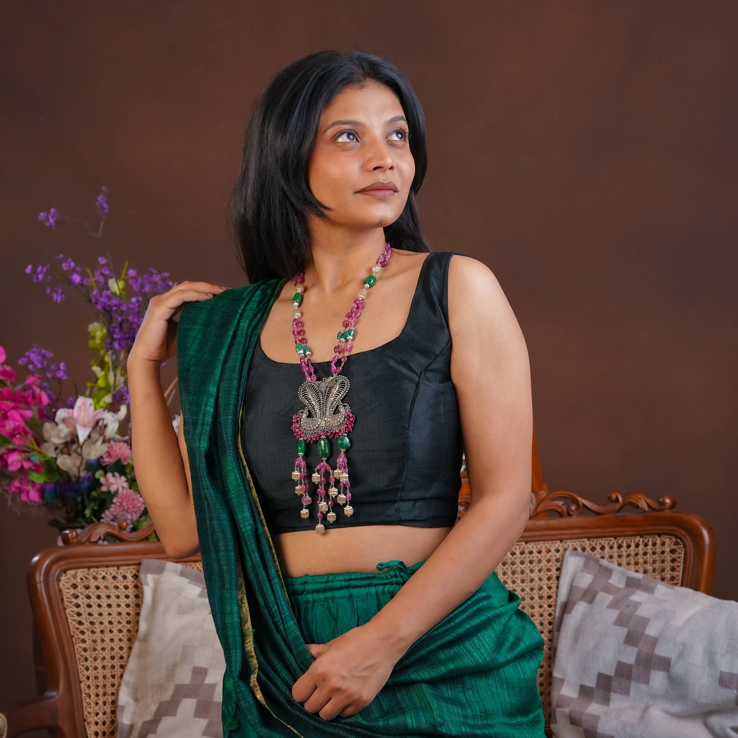 Mor Mahal Totapari Silver Designer Necklace