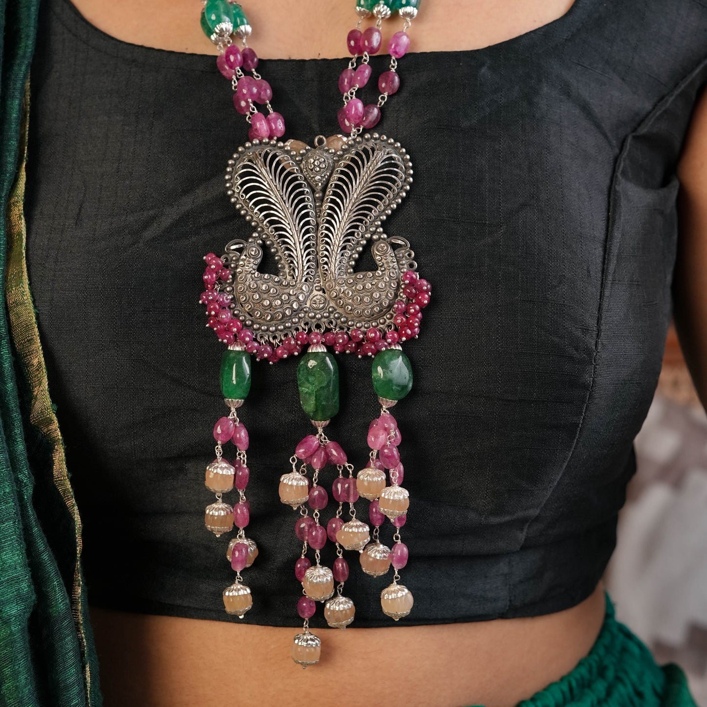 Mor Mahal Totapari Silver Designer Necklace