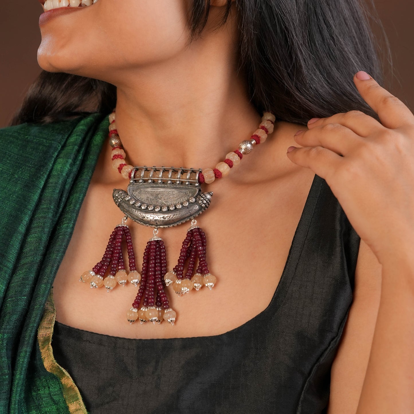Ruby Odisha Pukhraj Silver Designer Necklace
