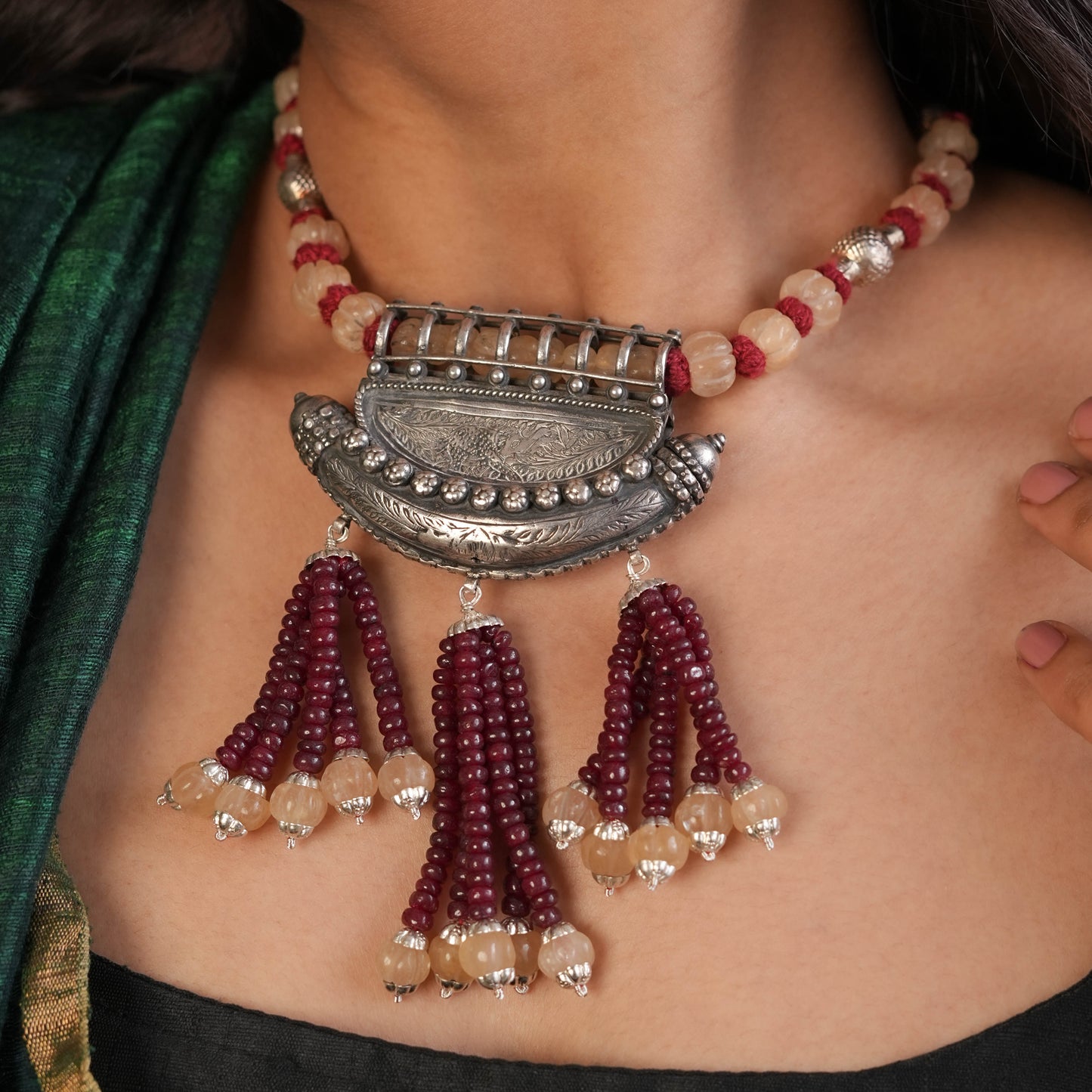 Ruby Odisha Pukhraj Silver Designer Necklace