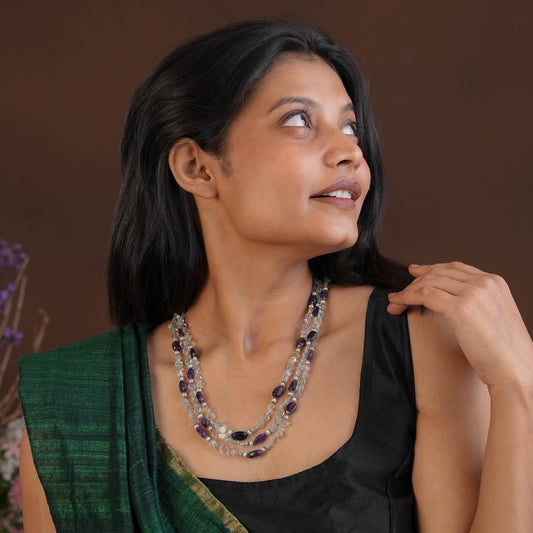 Tri layered Silve Aquamarine Amethyst Necklace