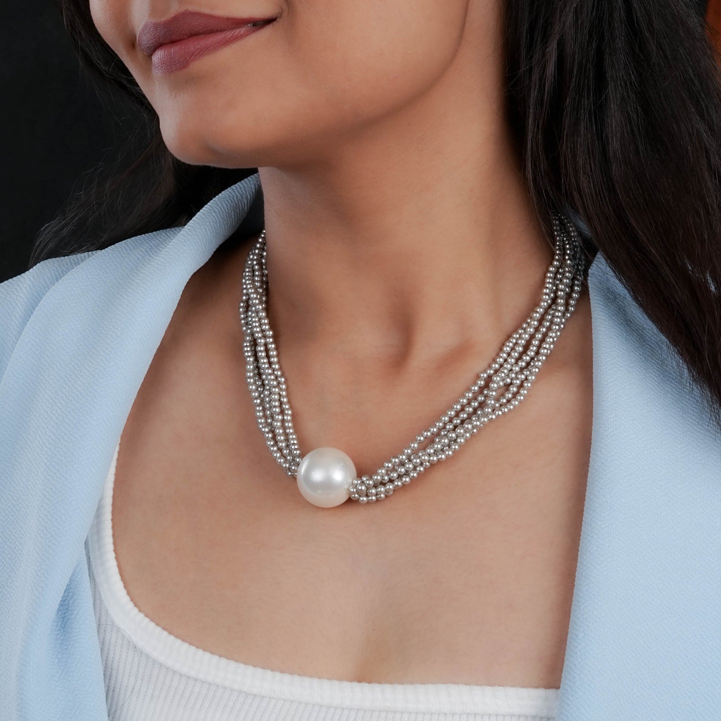Statement Grey And White Pearl Necklace
