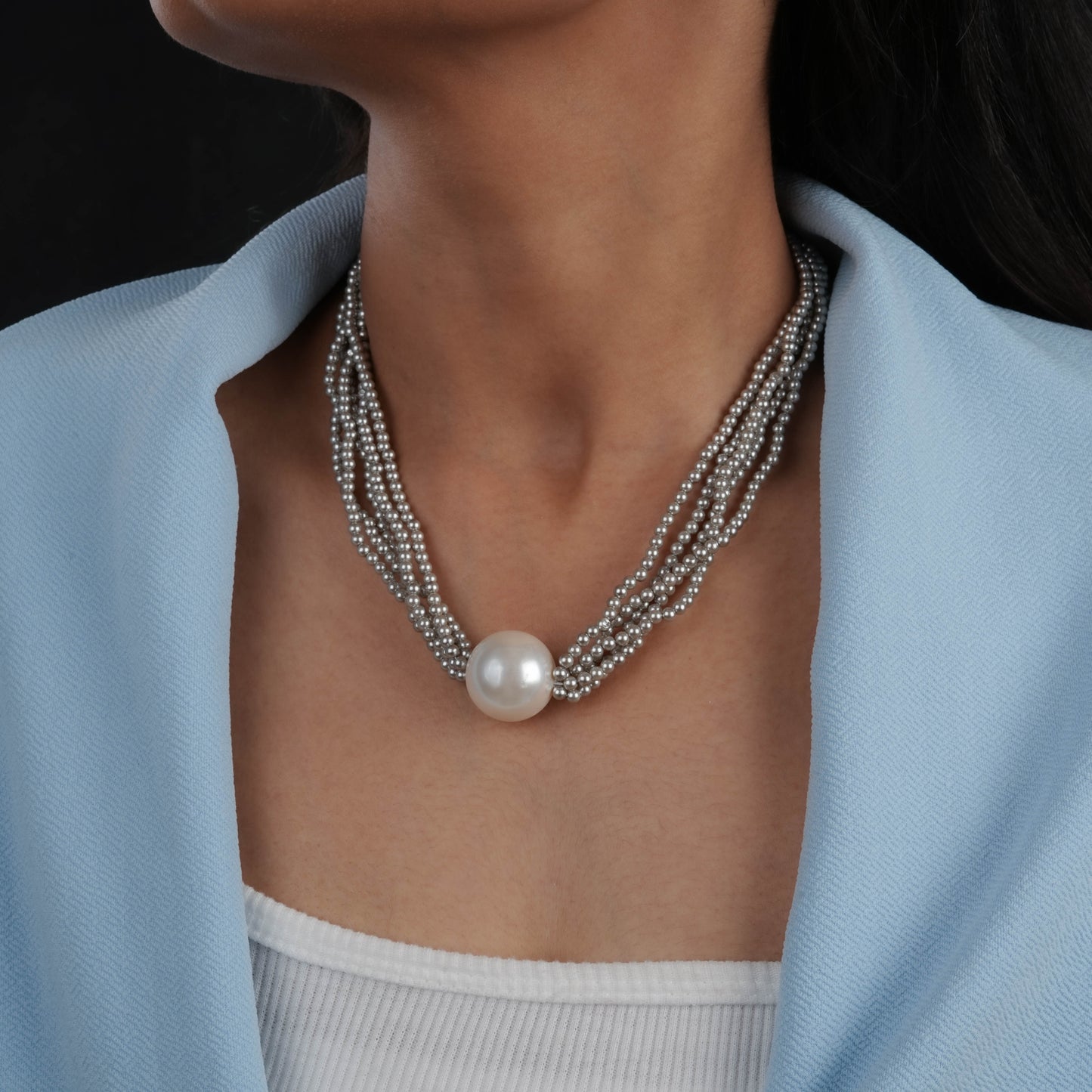 Statement Grey And White Pearl Necklace