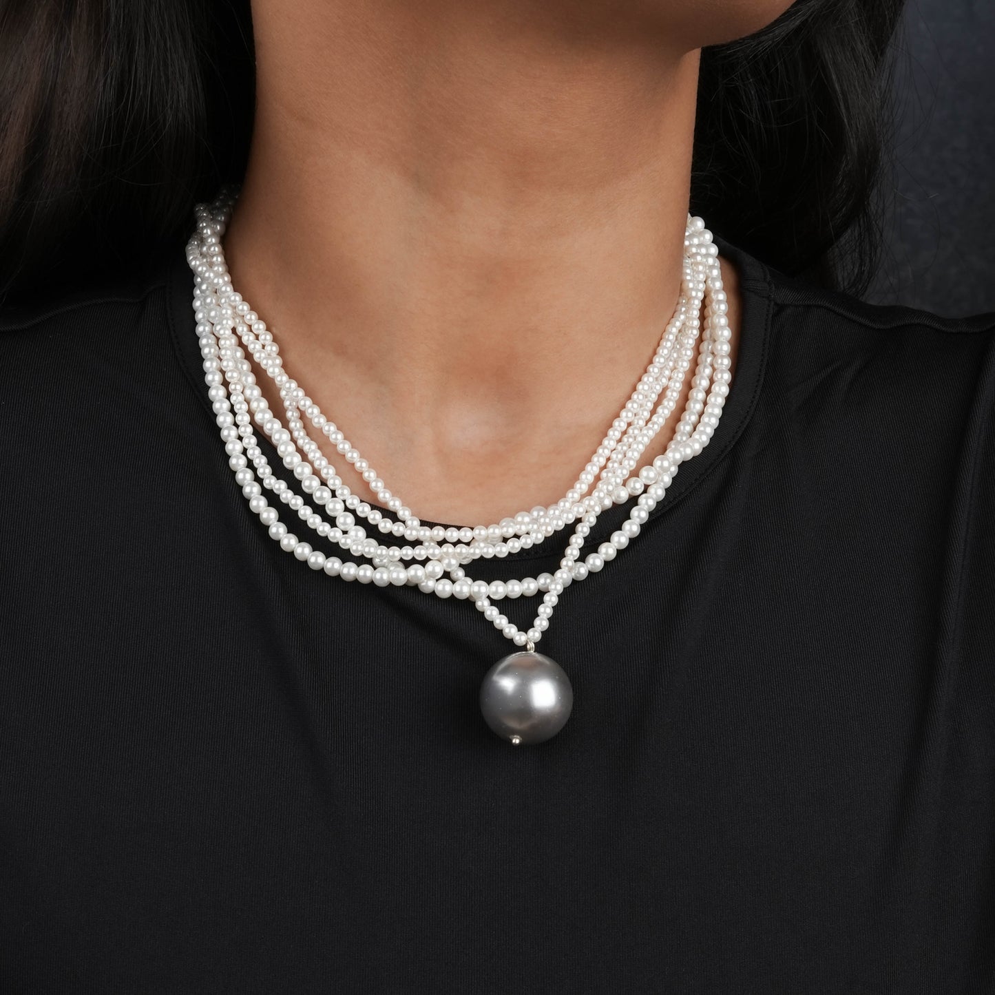 Grey Pearl Drop Multilayer Pearl Strings Necklace