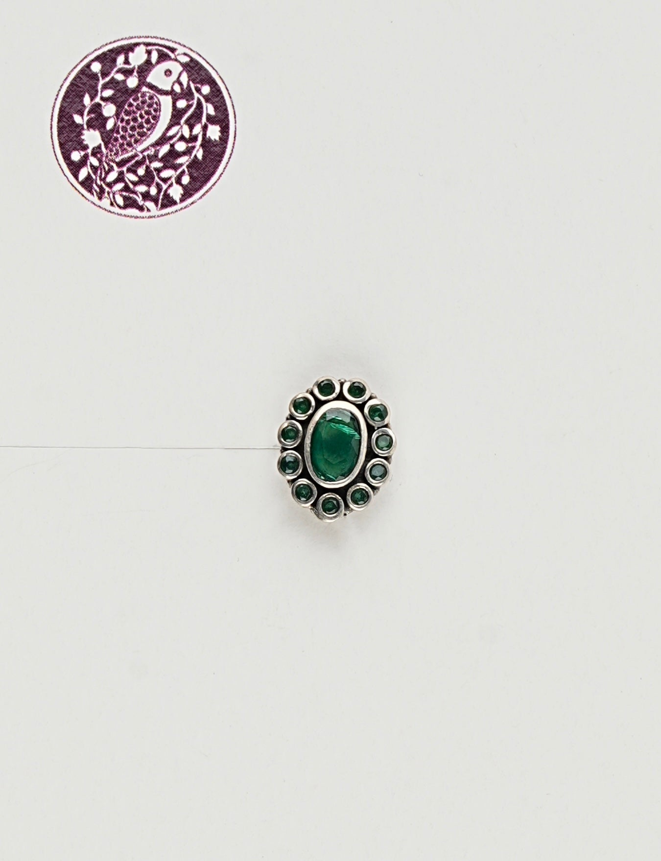 Green Aura Green Stones Silver Nose Pin