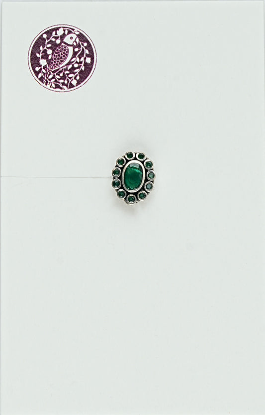 Green Aura Green Stones Silver Nose Pin