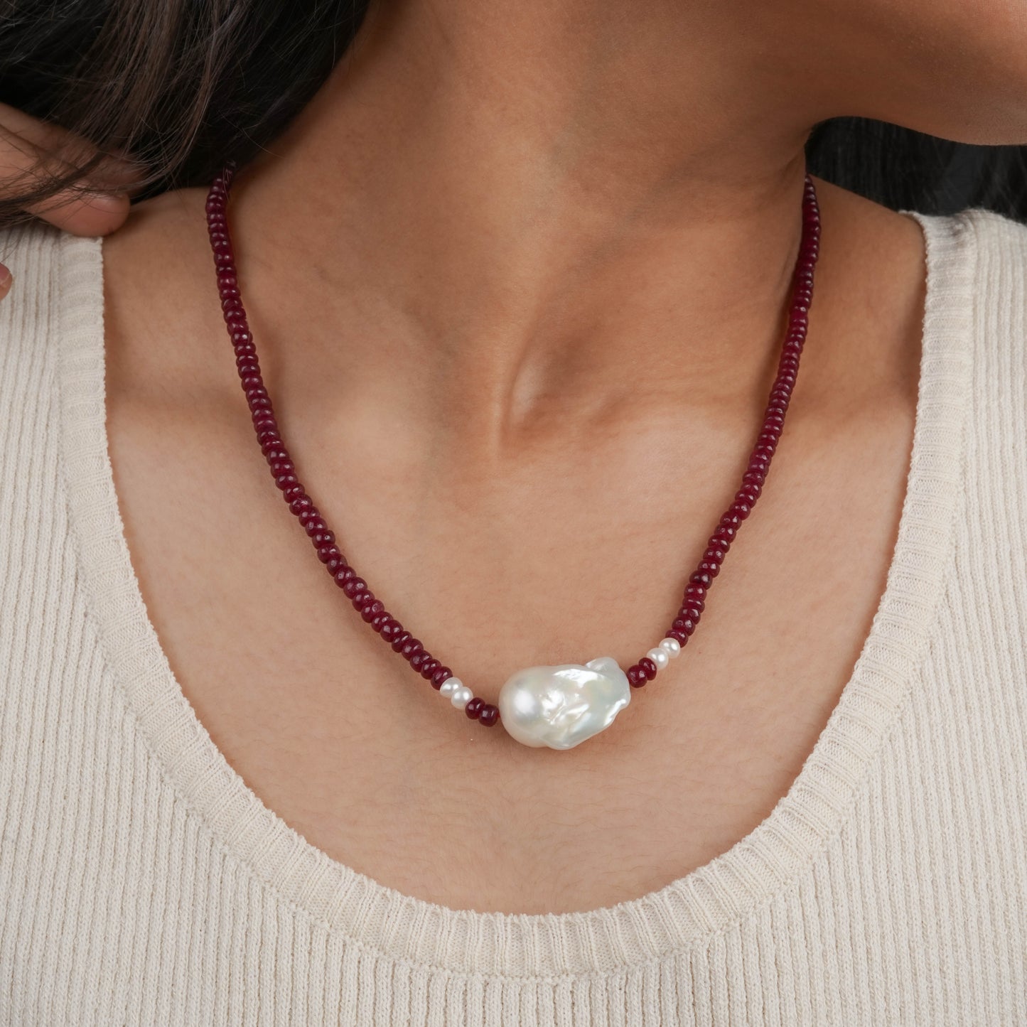 Baroque Pearl and Rubies Necklace Set